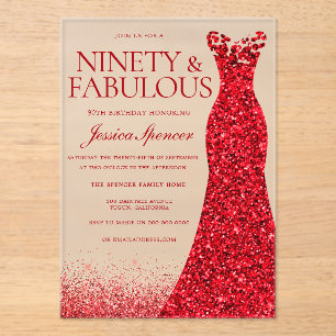 Invitations En Acrylique Red Gown 90th Birthday Party