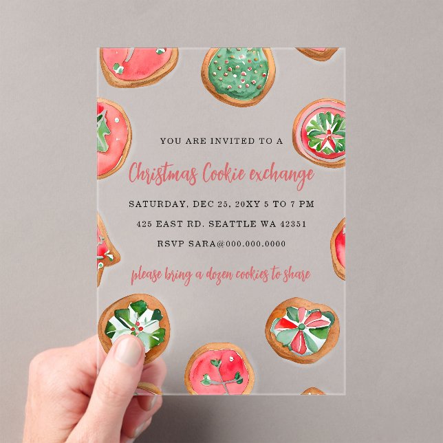 Invitations En Acrylique Red Green Festive Cookie Exchange Christmas Party (In situ (ordinateur de poche))