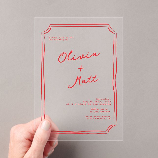 Invitations En Acrylique Red + Pink Colorful Wedding Invite (In situ (ordinateur de poche))