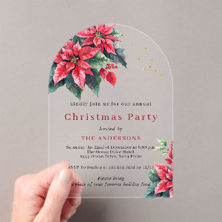 Invitations En Acrylique Red Poinsettia flower Christmas party