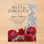 Invitations En Acrylique Red Roses Diamond Gown Noir 60e fête d'anniversair<br><div class="desc">Red Roses Silver Diamond Gown 60th Birthday Party 60 and Fabulous Acrylique Invitation Voir la collection correspondante dans Niche et Nest Store Merci beaucoup</div>