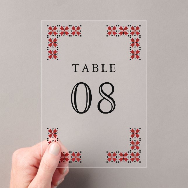Invitations En Acrylique Red Ukrainian Wedding Acrylic Table Number (In situ (ordinateur de poche))