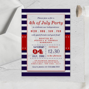 Invitations En Acrylique Red, White & Blue Stripes 4 juillet
