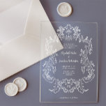 Invitations En Acrylique Regal Vintage blanc cadre baroque | Mariage<br><div class="desc">Cette faire-part de mariage élégante et luxueuse dispose d'un cadre d'art blanc vintage avec un style baroque orné sur un arrière - plan acrylique clair. Ce design est également parfait pour un mariage de style gothique. La calligraphie de script moderne et le texte classique, ainsi que vos initiales ou monogrammes,...</div>