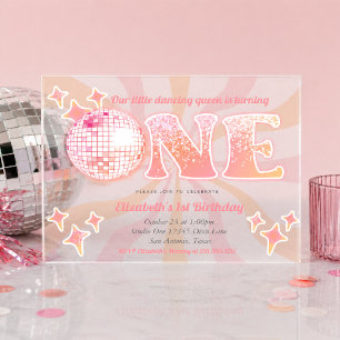 Invitations En Acrylique Reine de la danse disco premier anniversaire