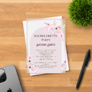Invitations En Acrylique Reine Fleurs Roses Arch Fête de Fiançailles d'Été