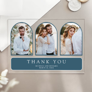 Invitations En Acrylique Remerciement de mariage 3 photos Minimal Arch Bleu