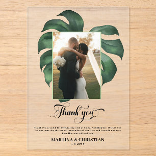 Invitations En Acrylique Remerciement de mariage à feuille tropicale Monste