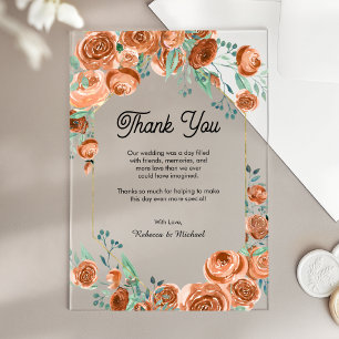 Invitations En Acrylique Remerciement de mariage floral en terre cuite
