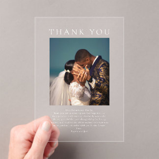 Invitations En Acrylique Remerciement de mariage photo minimaliste moderne