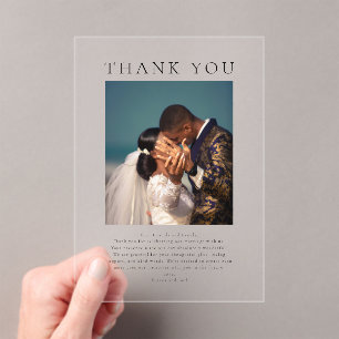 Invitations En Acrylique Remerciement de mariage photo minimaliste moderne