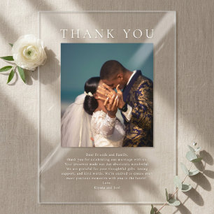 Invitations En Acrylique Remerciement de mariage photo minimaliste moderne