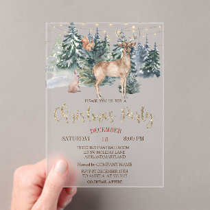 Invitations En Acrylique Renneaux aquarelle, Fête de Noël en forêt