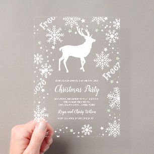 Invitations En Acrylique Rennes flocons de neige clair fête de Noël 
