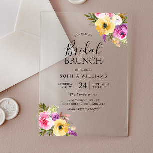 Invitations En Acrylique Repas de Mariage Rose Pêche et Pourpre