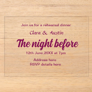 Invitations En Acrylique Répétition dîner la nuit avant simple minimum m