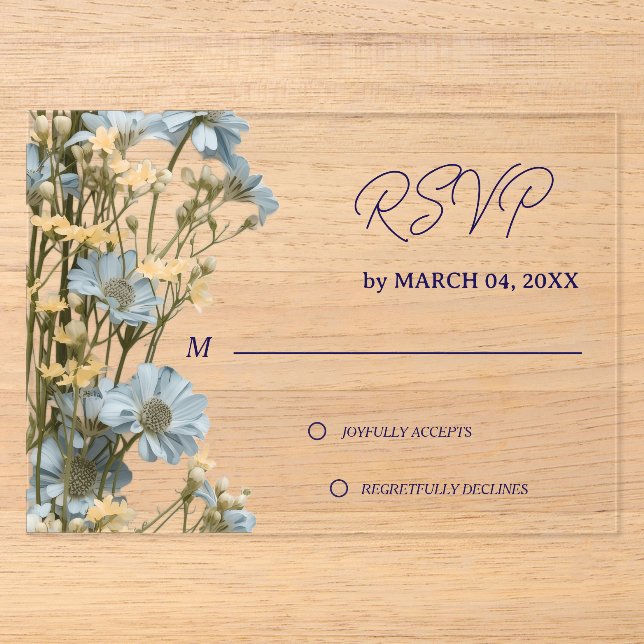 Invitations En Acrylique Réponse élégante classique florale pour mariage (Recto)