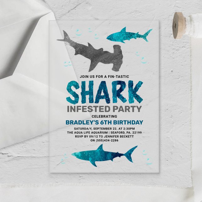 Invitations En Acrylique Requin infesté n'importe quel âge fête d'anniversa (Créateur téléchargé)