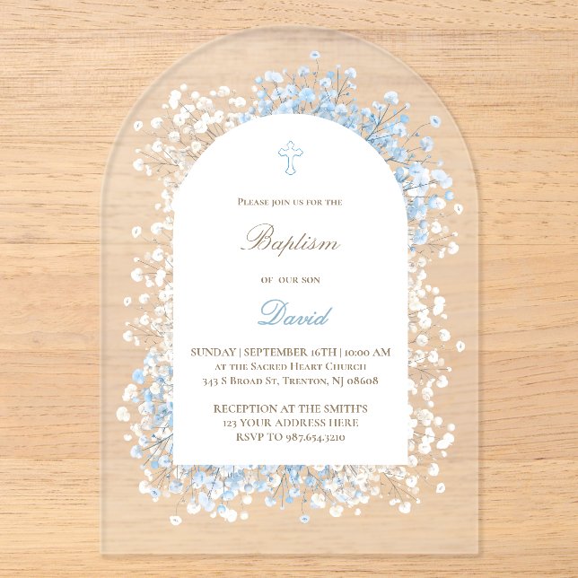Invitations En Acrylique Respiration de bébé blanc baptême de bébé garçon b (Recto)