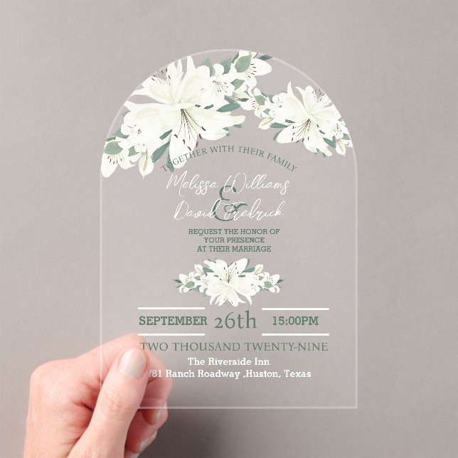 Invitations En Acrylique Ressort Botanique Vert Mariage Floral blanc (In situ (ordinateur de poche))