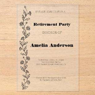 Invitations En Acrylique Retraite classe moderne daisy noir