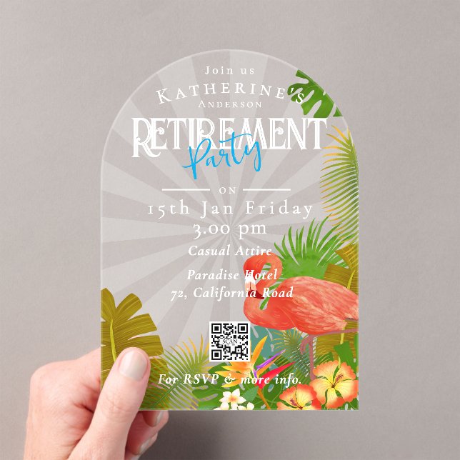 Invitations En Acrylique Retraite Tropicale Flamant Rose (In situ (ordinateur de poche))