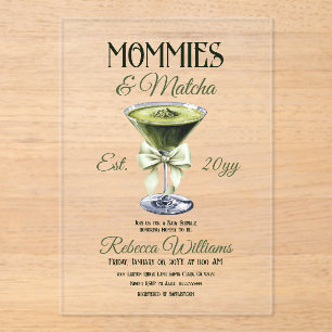 Invitations En Acrylique Retro Club Mommies et Baby shower Matcha Bow