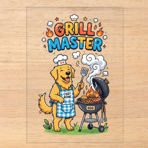 Invitations En Acrylique Rétro Golden Retriever Maître du Grill BBQ Graphiq