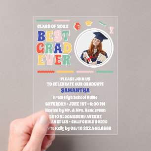 Invitations En Acrylique Retro Meilleur Grad Jamais Photo Graduation Party