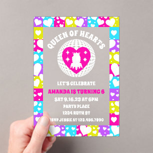Invitations En Acrylique Retro Neon Reine Des Coeurs Anniversaire
