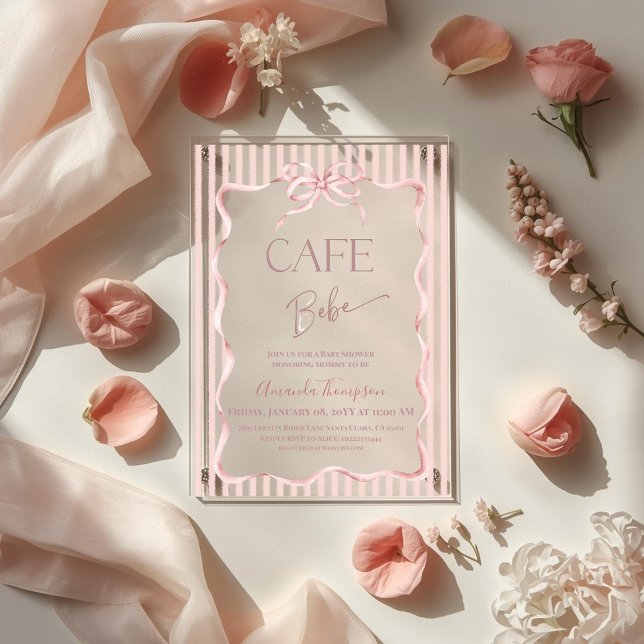 Invitations En Acrylique Retro Pink Bow Cafe Bebe Girl Coffee Baby Shower (Créateur téléchargé)