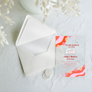 Invitations En Acrylique Retro Saint-Valentin Chéri Jumeaux 2ème Anniversai