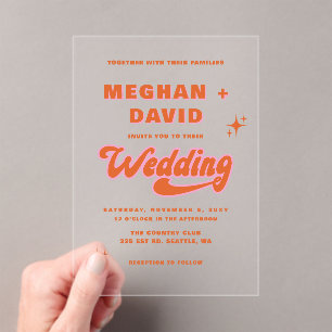 Invitations En Acrylique Rétro Super les années 70 Cute Ivory Orange Rose M