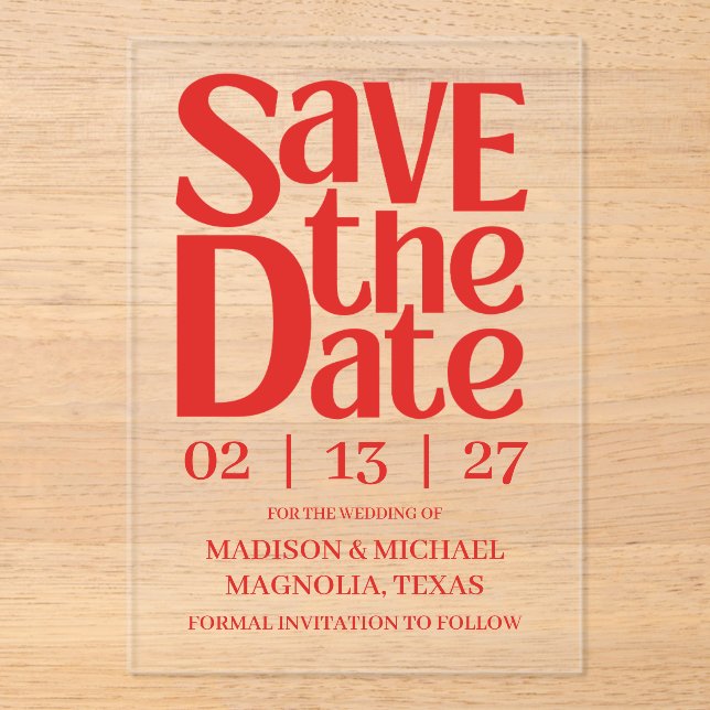 Invitations En Acrylique Retro Valentine Wedding Photo Red Pink (Recto)