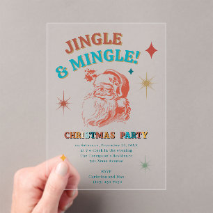 Invitations En Acrylique Retro Vintage Père Noël Fête de Noël Jingle Mingle