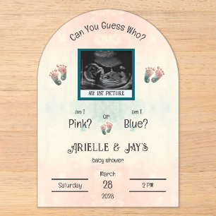 Invitations En Acrylique Révélation du sexe du bébé "Devine qui" à l'échogr