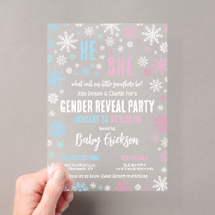 Invitations En Acrylique Révélation du sexe flocon de neige rose bleu Hiver