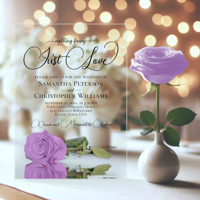 Invitations En Acrylique Rien De Fancy Just Love Lilac Purple Rose Mariage (Clear Acrylic with Rectangle Cut)