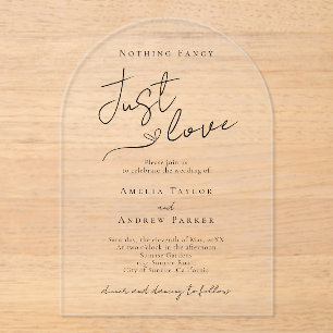 Invitations En Acrylique Rien de fantaisie Just Love Elegant QR Code Mariag