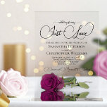 Invitations En Acrylique Rien de fantaisie Juste Amour Magenta Plum Rose Ma<br><div class="desc">Ces magnifiques invitations de mariage acrylique présentent une belle conception florale moderne avec un seul plum magenta à long tige ou rose cassis couleur violet reflétant ou miroir dans un bassin d'eau. L'arrière - plan est clair pour que vous puissiez voir à travers l'invitation. Le texte élégant comporte des lettres...</div>