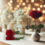 Invitations En Acrylique Rien de fantaisie Juste Amour Miroir Rose Rouge Ma<br><div class="desc">Ces magnifiques invitations de mariage acrylique présentent une belle conception florale moderne avec une seule longue tige rouge reflétant ou miroir dans un bassin d'eau. L'arrière - plan est clair pour que vous puissiez voir à travers l'invitation. Le texte élégant comporte des lettres de script avec des queues fantaisistes et...</div>