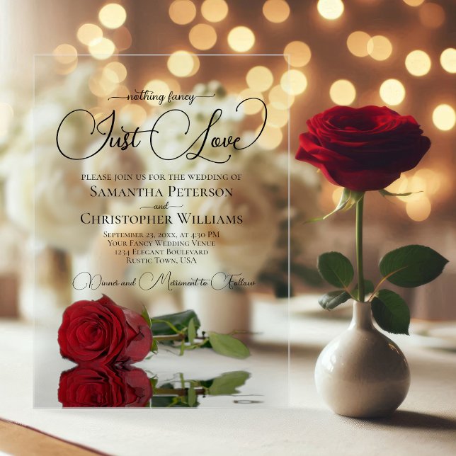 Invitations En Acrylique Rien de fantaisie Juste Amour Miroir Rose Rouge Ma (Clear Acrylic with Rectangle Cut)