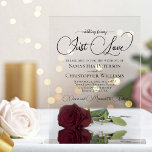 Invitations En Acrylique Rien de fantaisie Juste Amour Posh Bourgogne Maria<br><div class="desc">Ces magnifiques invitations de mariage acrylique présentent un magnifique design floral moderne avec une seule longue tige bordeaux, marron, ou couleur vin-rouge rose réfléchissant ou miroir dans un bassin d'eau. L'arrière - plan est clair pour que vous puissiez voir à travers l'invitation. Le texte élégant comporte des lettres de script...</div>