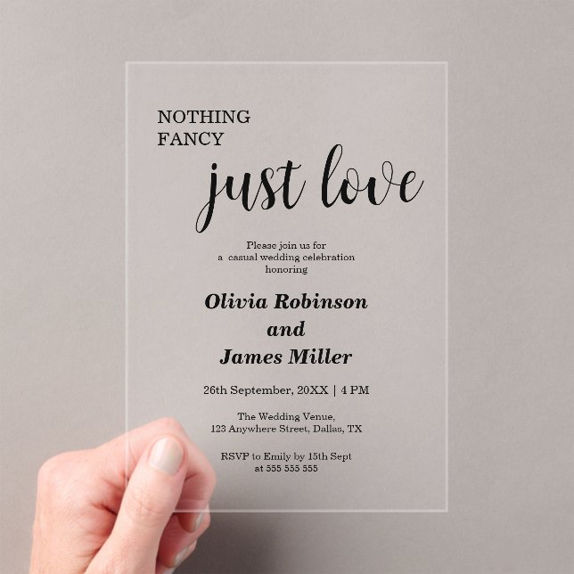 Invitations En Acrylique Rien de fantaisiste, juste un mariage décontracté  (In situ (ordinateur de poche))