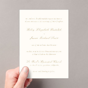 Invitations En Acrylique Riley Ivory et Gold Mariage élégant