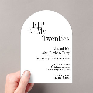 Invitations En Acrylique RIP 20s 30e fête d'anniversaire minimal blanc