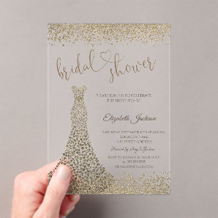 Invitations En Acrylique Robe à cœur en diamants dorés pour mariage et show