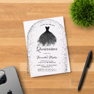 Invitations En Acrylique Robe à paillettes argentées noires pour fête de Qu