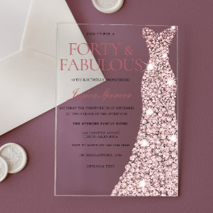 Invitations En Acrylique Robe à paillettes Rose Gold 40e Anniversaire
