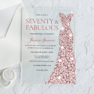 Invitations En Acrylique Robe à paillettes Rose Gold 70e Anniversaire